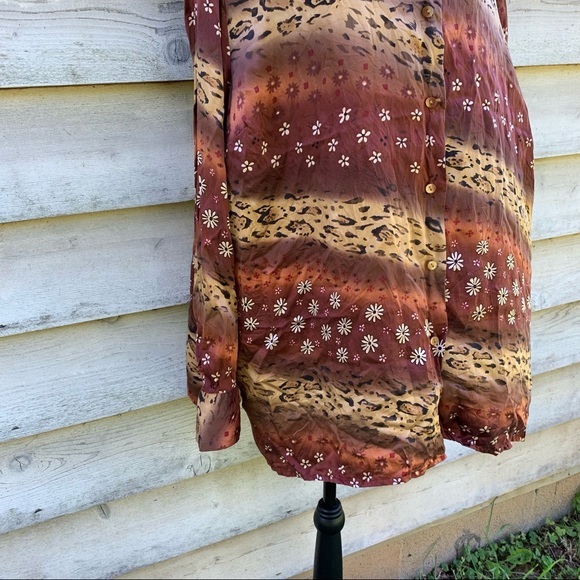 Vintage 90s Bob Mackie Silk Floral Leopard Print Button Down Long Sleeve Shirt - Picture 9 of 16